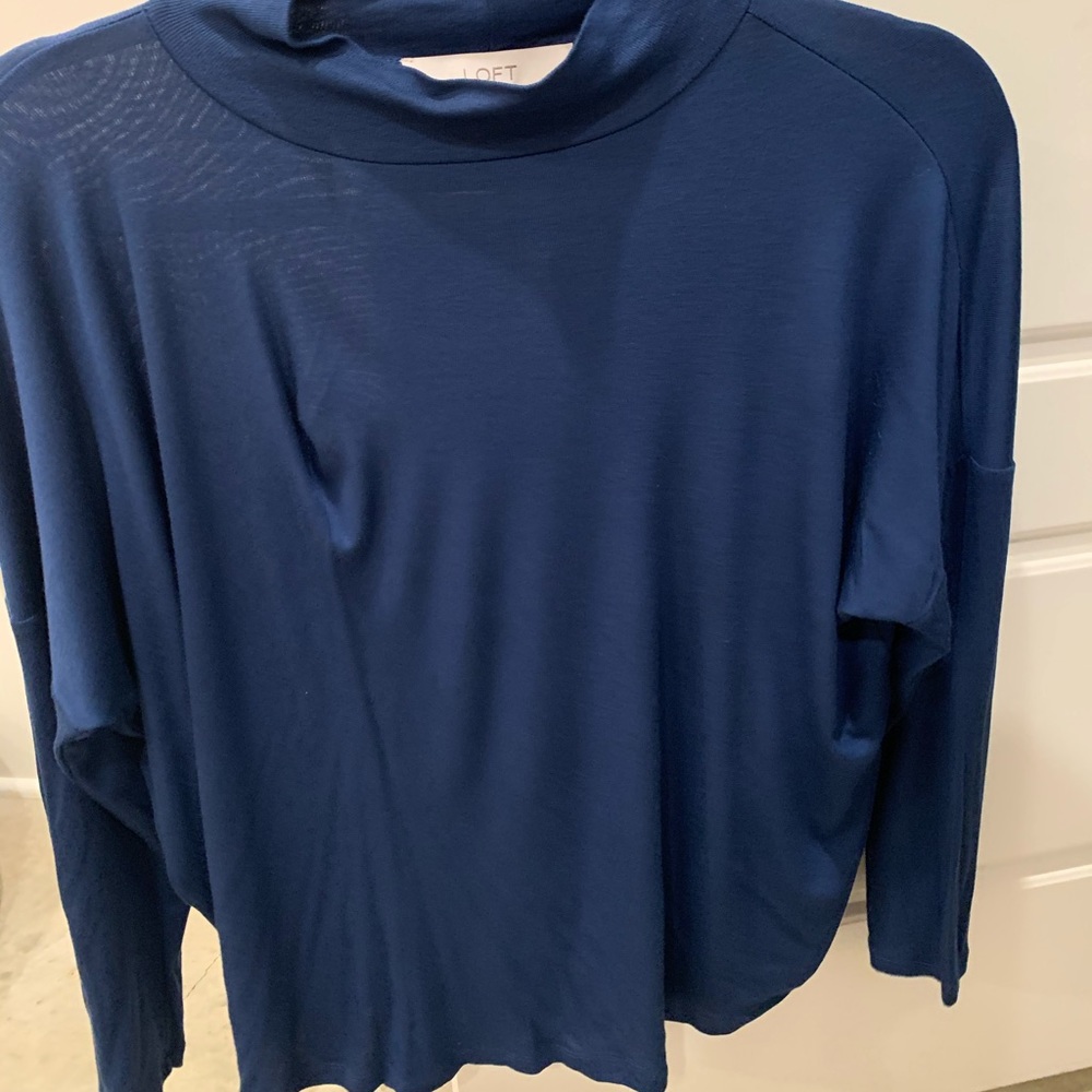 LOFT mock neck blue cotton shirt